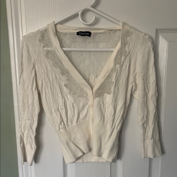 bebe Sweaters - bebe Cream Lace Trim Cardigan